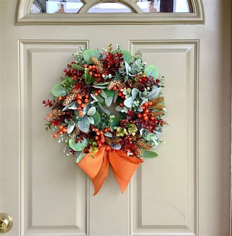 Fall Wreath For Front Door Pumpkin Wreath Fall Eucalyptus Wreath