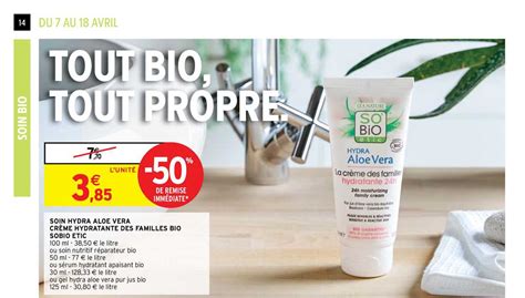 Promo Soin Hydra Aloe Vera Crème Hydratante Des Familles Bio So Bio