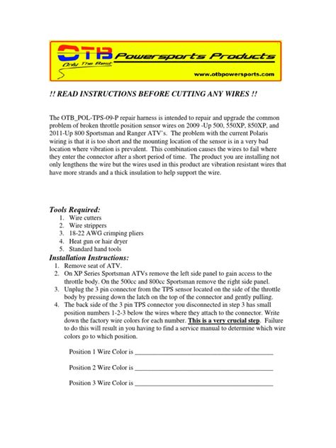 Polaris TPS Repair Harness Installation Instructions | PDF | Electrical Connector | Machines