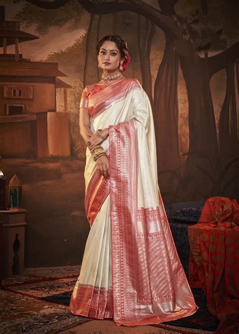 White Kanchipuram Silk Saree Maharani