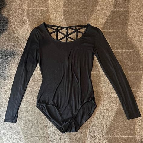 Xhilaration Tops Xhilration Black Longsleeve Cage Back Bodysuit One