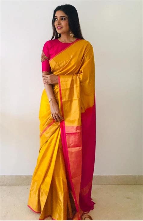 Uppada Pattu Silk Saree In Yellow And Contrast Pink Pallu With Etsy