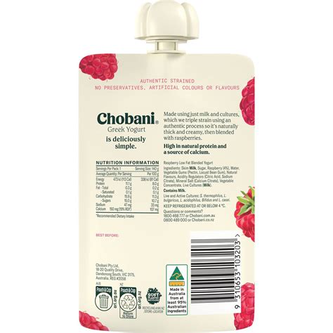 Chobani Raspberry Greek Yogurt Pouch G Woolworths