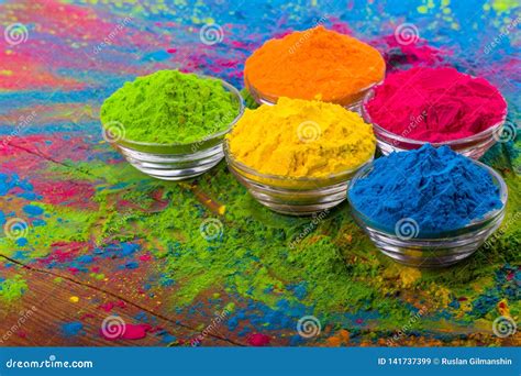 Holi Color Powder. Organic Gulal Colours in Bowl for Holi Festival ...