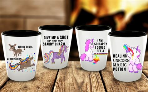 Unicorn Ts Funny Shot Glasses Set Of 4 Bachelorette Party T Birthday Shot Glass Unicorns