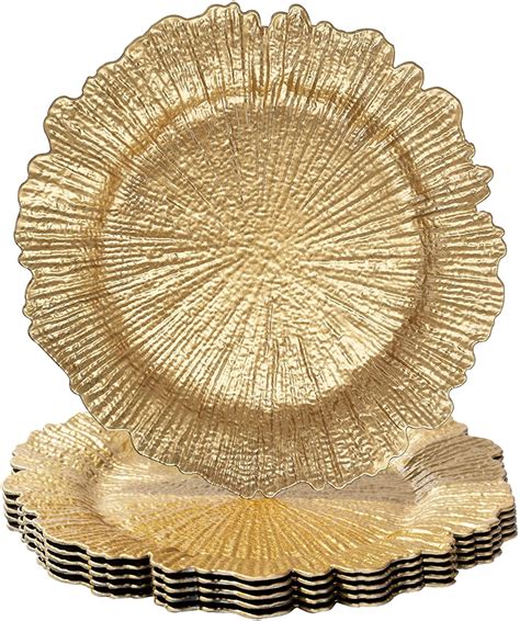 Maoname 13 Gold Charger Plates Round Dinnerware Set Of 6 Reef Design For Dining