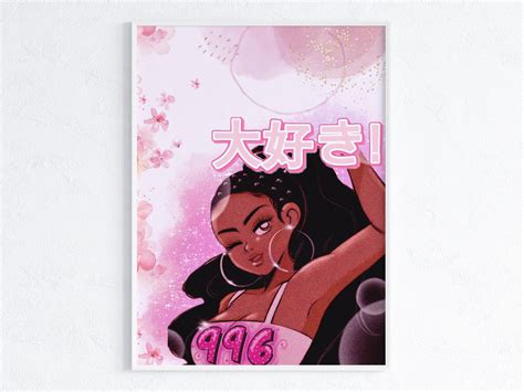 Black Anime Kawaii Girl Wall Print / Cute Aesthetic African - Etsy