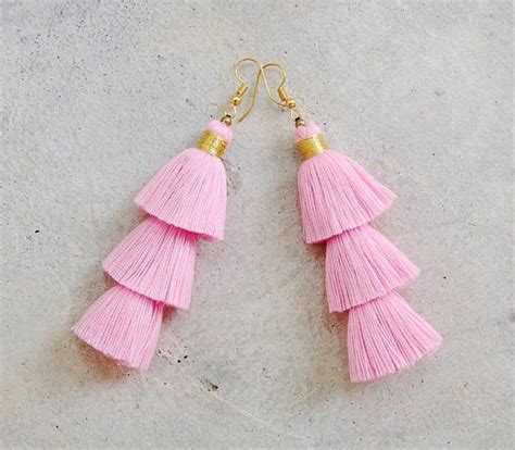 Handmade Light Pink Tassel Earrings Etsy Pink Tassel Earrings Pink Tassel Etsy Earrings