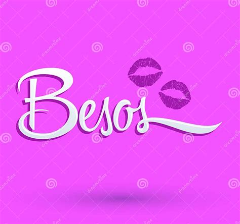 Besos Kisses Spanish Text Vector Illustration With Red Lips Stock