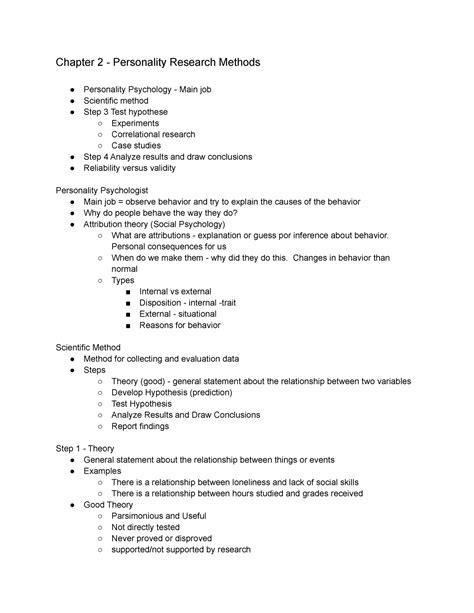 Psych Ch Lecture Notes Chapter Personality Research