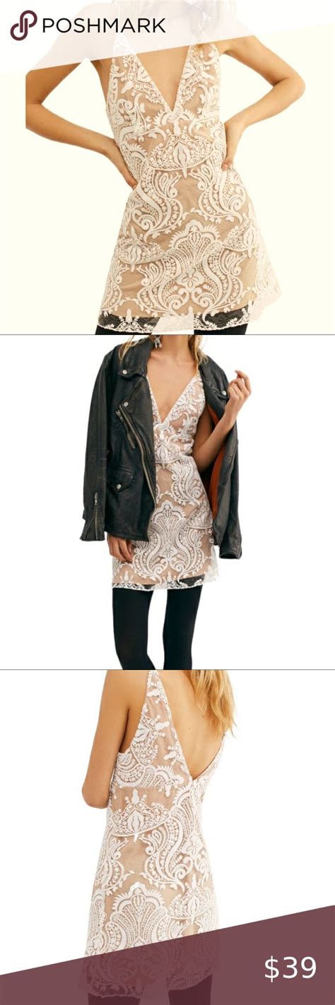 FREE PEOPLE Night Shimmers Nude White Mini Dress Boho Chic Outfits White Mini Dress Fashion