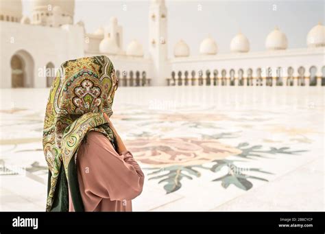 Back View Of Woman In The Sheikh Zayed Grand Mosque Traditional Muslim