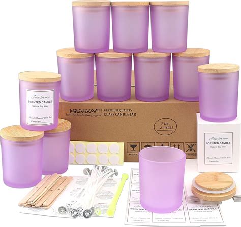 MILIVIXAY 12 Pack 7 OZ Frosted Purple Glass Candle Jars With Lids And