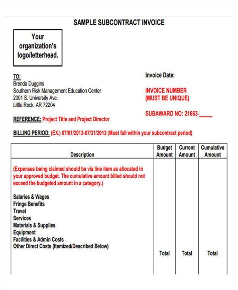 Free Sample Contractor Invoices In Ms Word Pdf Excel