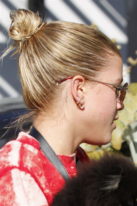 Sofia Richie Straight Light Brown All Over Highlights Bun Two Tone Hairstyle Steal Her Style