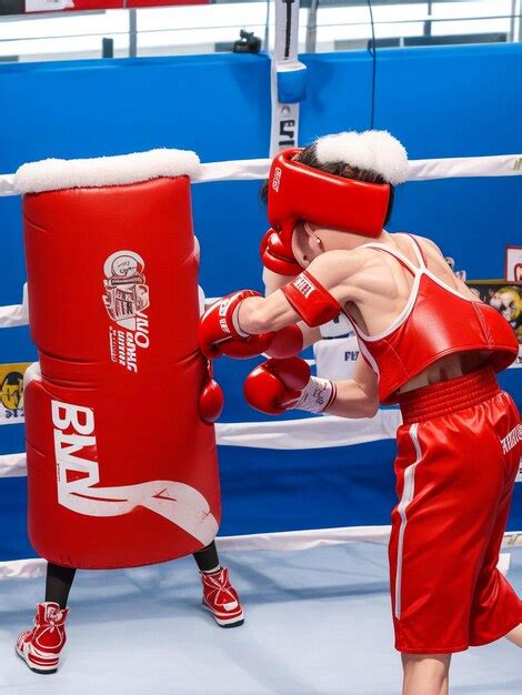 Premium Ai Image Serious Tough Female Boxer Boxing At Punching Bag In