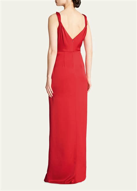 Halston Yvette Twisted Strap Satin Slit Gown Bergdorf Goodman