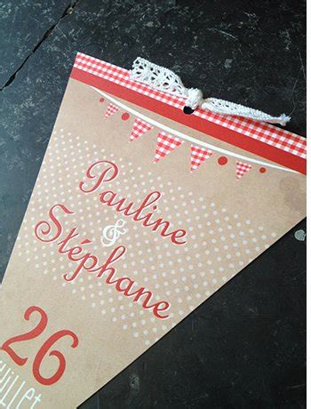 Faire Part Mariage Guinguette Vichy Rouge Dentelle Kraft Sweet Paper