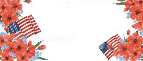 Memorial Day Banner Us Flag Red Poppy Flower We Are Closed Template