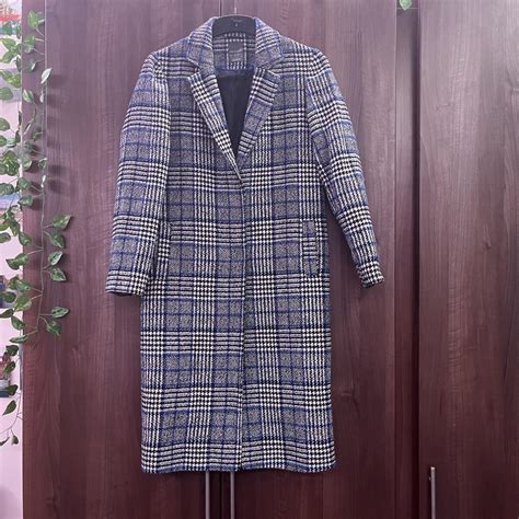 Size 8 Primark Bluegreywhite Checked Duster Coat Depop