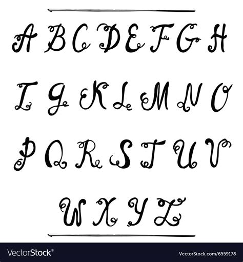 Black Ink Hand Drawn Alphabet Capital Letters Vector Image