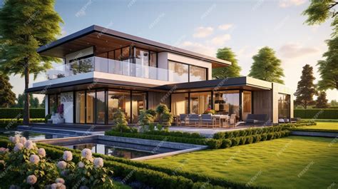 Premium AI Image | Exterior of modern luxury house with garden