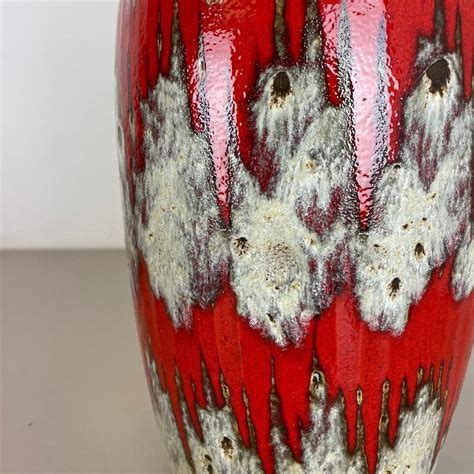 Large Zig Zag Lora Pottery Fat Lava Vase By Scheurich 1970s For Sale