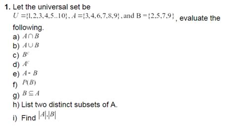 Solved 1 Let The Universal Set Be