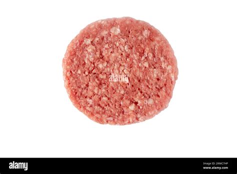 Raw Ground Beef Meat Patty Or Burger Isolated Top View On White