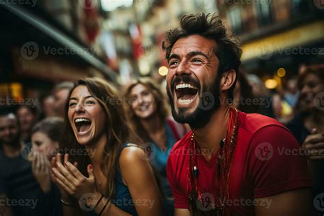 Spanish football fans celebrating a victory 29286184 Stock Photo at