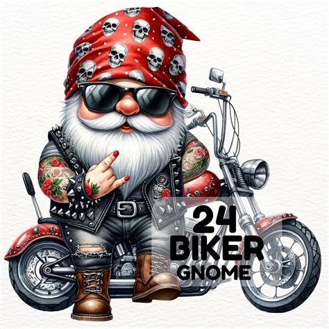 Biker Clipart Gnome Clipart Motorcycle American Gnome Biker Digital