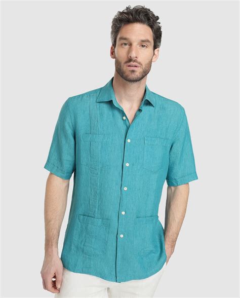 Camisa Guayabera De Lino De Hombre Emidio Tucci Classic Lisa Verde