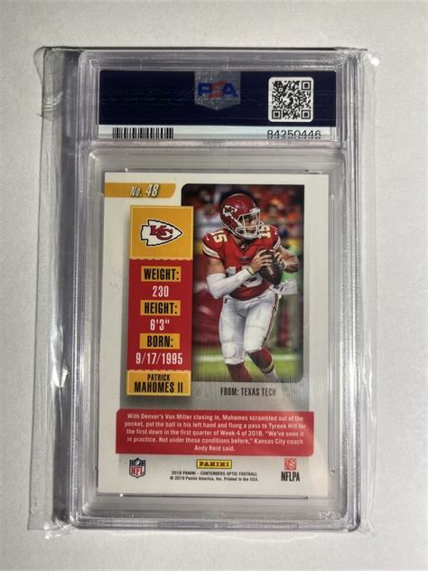 Panini Contenders Optic Patrick Mahomes Psa Mint Chiefs Nd