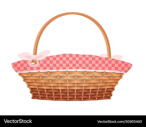 3d Wicker Basket With Pink Ribbon Bow On Handle Vector Image