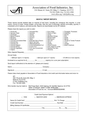 Fillable Online Afi Import Report Order Form Association Of Food