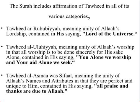 Surah Fateha Includes Affirmation Of Tawheed In All It S Parts