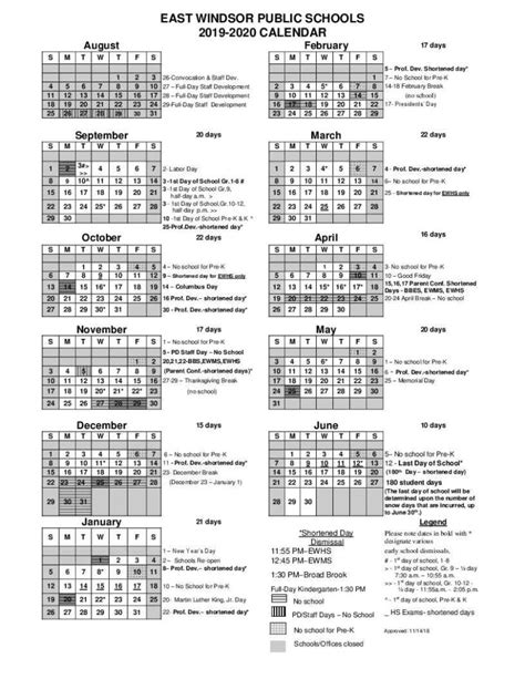 Calendar for East Windsor Public Schools - East Windsor Chamber of Commerce