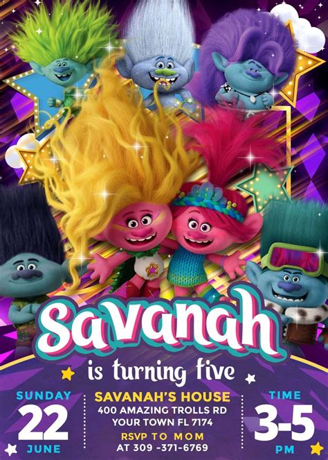 Trolls Band Together Birthday Invitation For Girl Sweet Invite