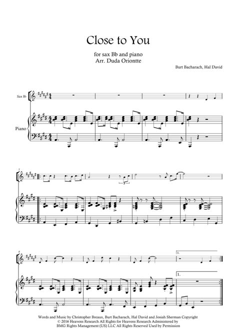 Close To You Arr Duda Oriontte By Frank Ocean Sheet Music For Tenor