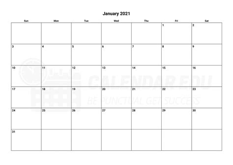 January 2021 Calendar PDF | Free January Printable PDF