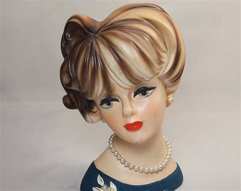 Vintage Lady Head Vase Napcoware Blond Pearl Necklace 5 5 Green Dress W