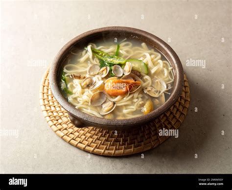 Noodle Soup With Clams Haemul Kalguksu Stock Photo Alamy