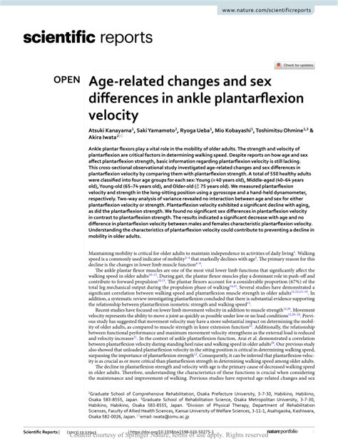 PDF Age Related Changes And Sex Differences In Ankle Plantarflexion