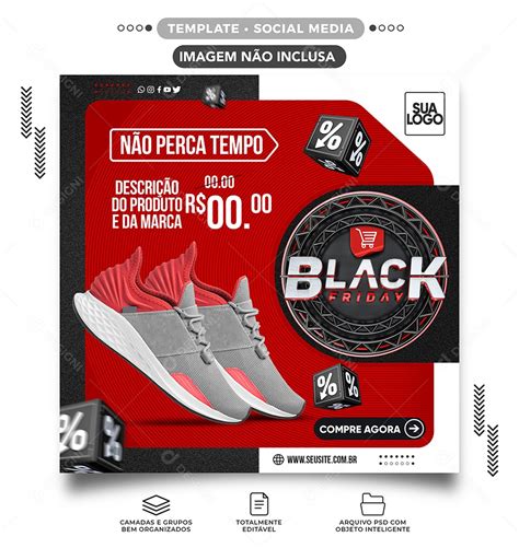 Não Perca Tempo Black Friday Loja de Tênis Social Media PSD Editável