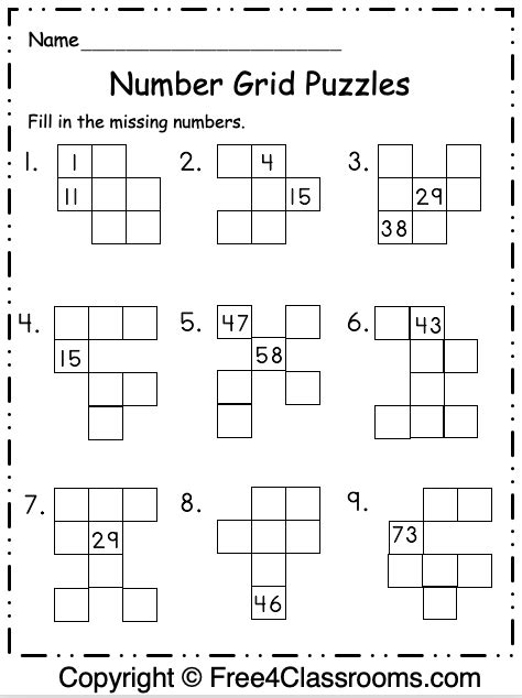 Number Grid Puzzles - Free Worksheets - Free4Classrooms