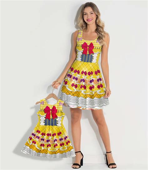 Vestido Tal mãe Tal Filha Festa Junina Amarelo Elo7