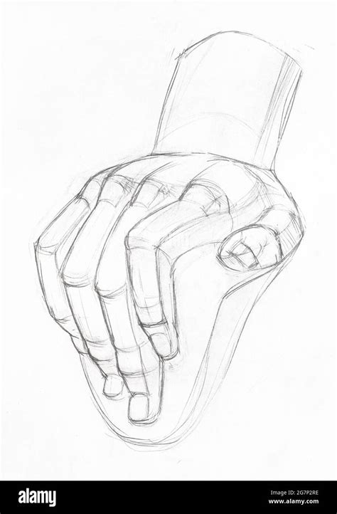 academic drawing - sketch of plaster cast of male hand hand-drawn by ...