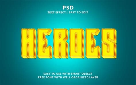 Premium PSD Heroes 3d Text Effect Style Editable Psd