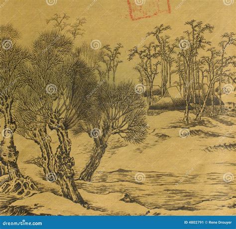 Antique Chinese Silk Painting Stock Image - Image: 4802791