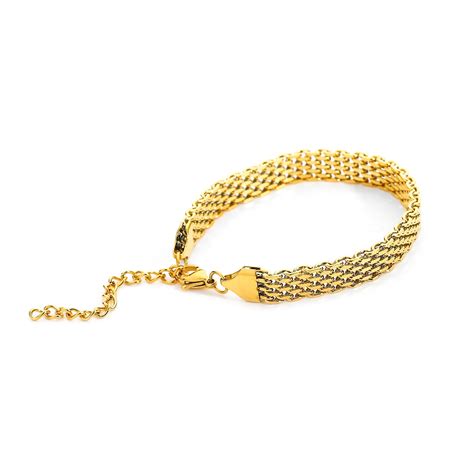 Curb Chain Bracelet, 18K Gold Plated, Stainless Steel, Adjustable ...